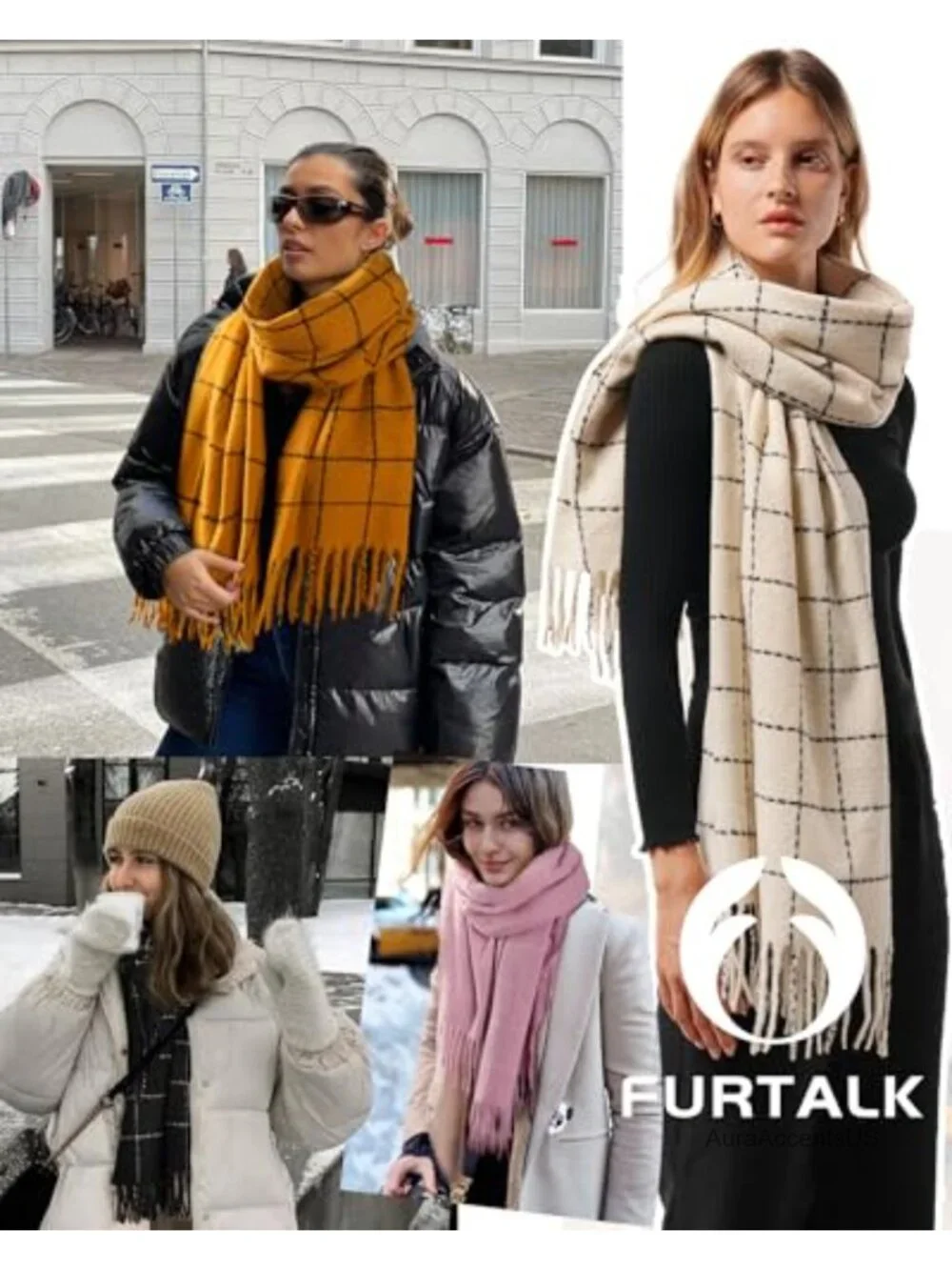 Cozy Plaid Winter Scarf Shawl Wrap for Women Oversized Chunky Knit